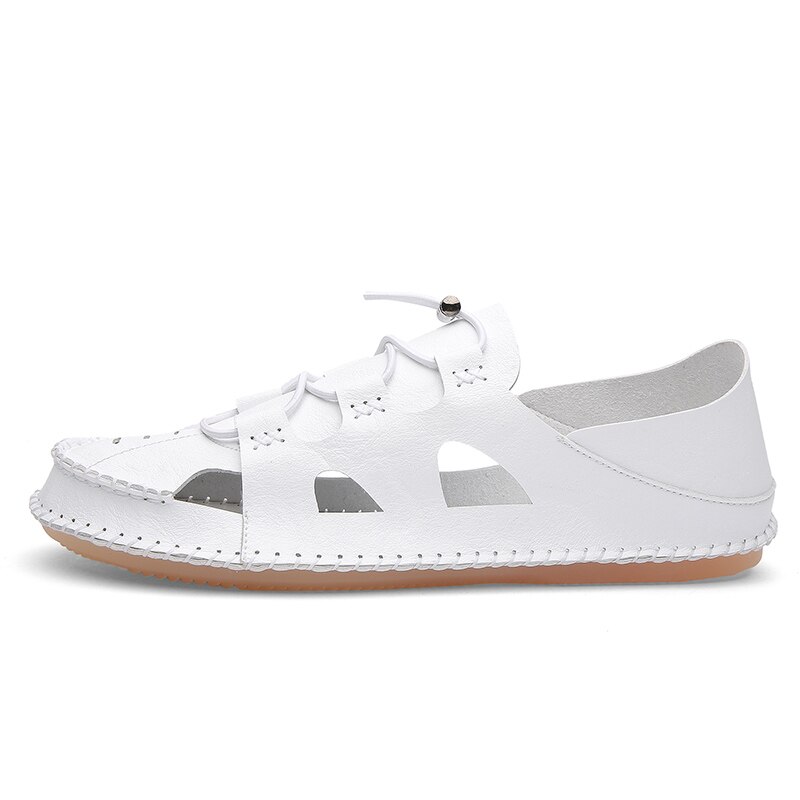 Cuir zandalias hombre sandale ritable extérieur hommes da femmes plate-forme creuse romain herren sandel sandalia caoutchouc verano hommes ete: white / 39