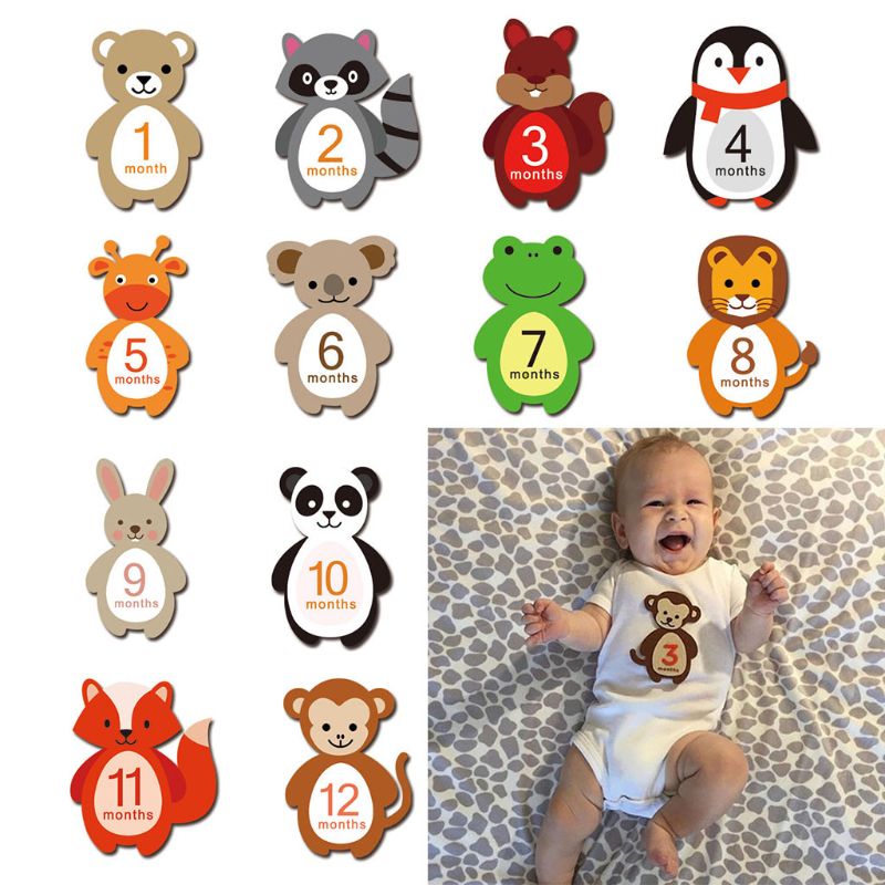 1-12 maanden Baby Maandelijkse Milestone Sticker Baby Fotografie Props Foto Stickers