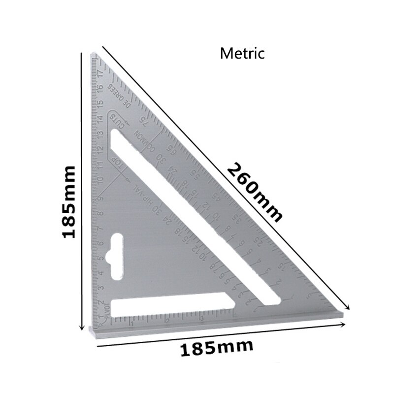 7 '' trekant vinkel vinkelmåler aluminiumslegering hastighed firkantet målelineal gering til indramning af bygning træbearbejdning måleværktøj: Sliver metrisk