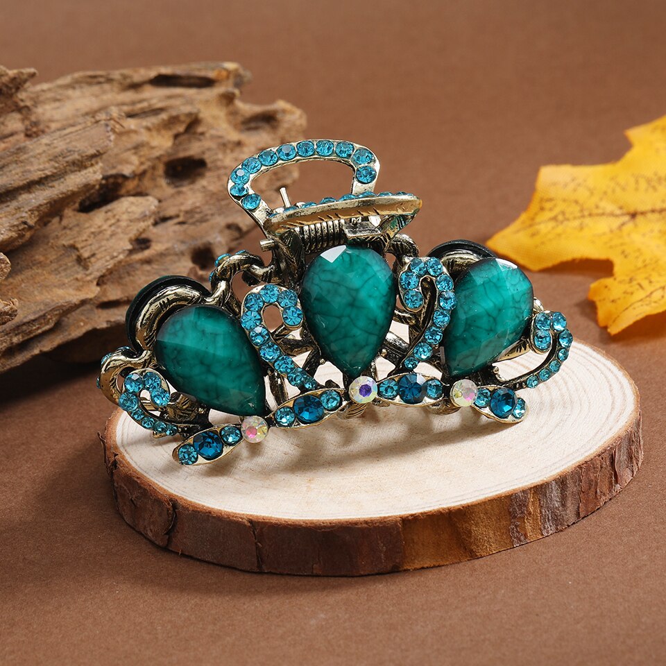 Retro metal hårklo antik bronze rhinestone hårspænde kvinder piger hår tilbehør smykker