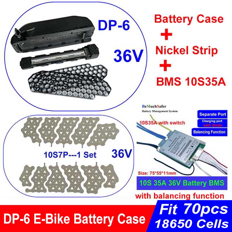 DP-6 E-rower bateria Obudowa 36V 48V 52V pusty skrzynka dopasowanie 70szt. 18650 komórki 10S7P 13S5P 14S5P nikiel rozebrać się 35A BMS dla DIY DP6 eBike: Ciemnoszary