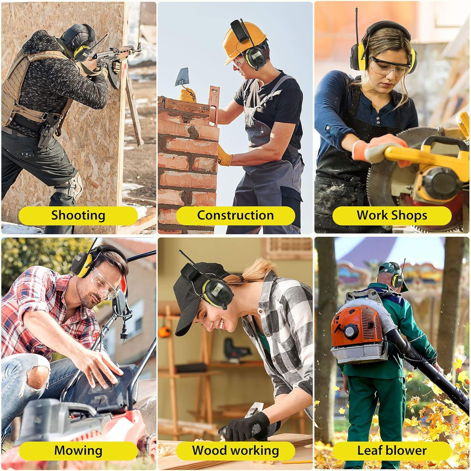 AM/FM radio headphones with digital display,30dB AM FM hearing protection safety ear cups for Mowing, Workshops.Construction