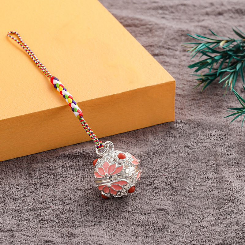 Cloisonne Caller Locket Colorful Braided Rope KeyChain Music Ball Aromatherapy Essential Oil Diffuser Trendy KeyRing Jewelry: Natural Black