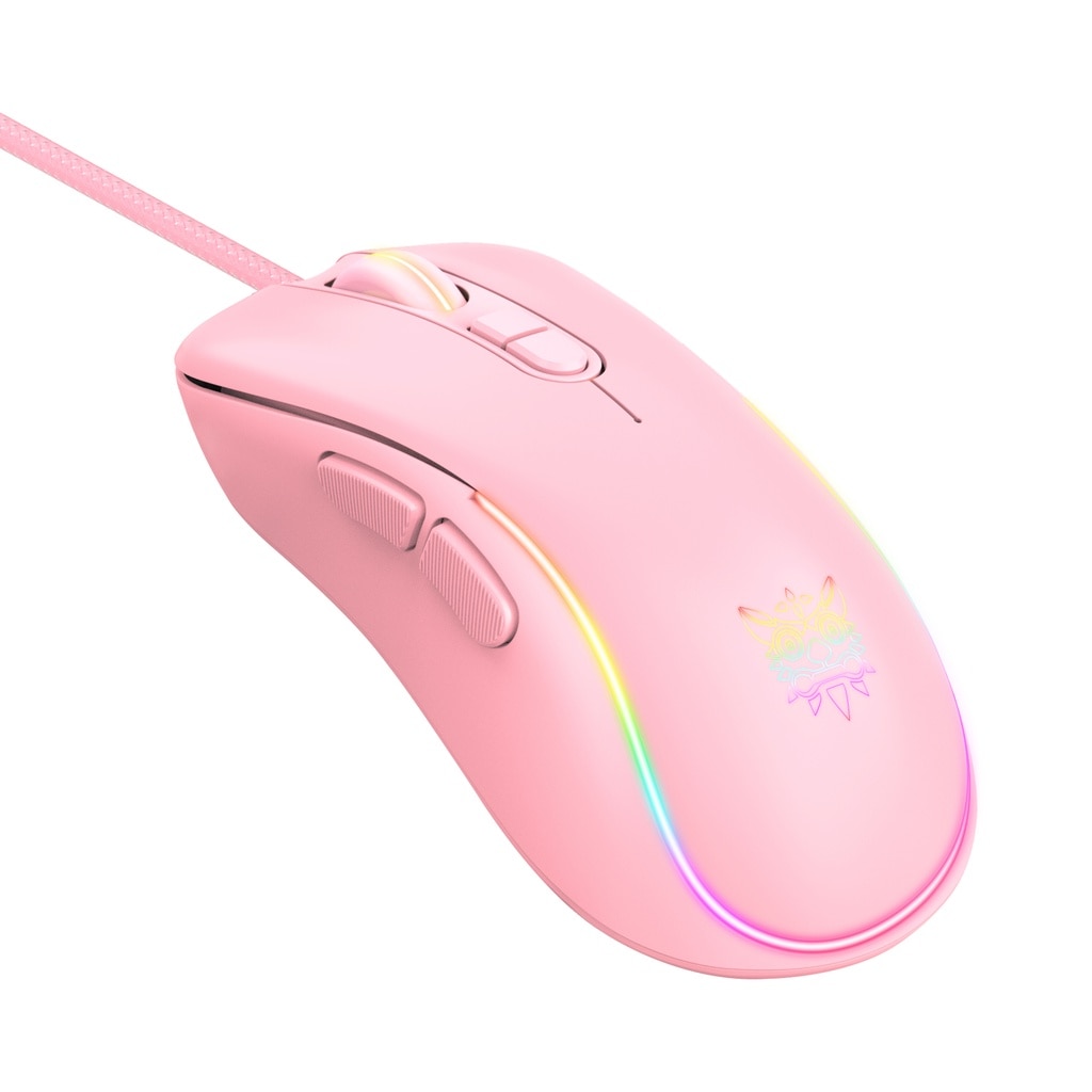 Onikuma CW907 Pink Cute RGB Wired Mechanical Gaming Mouse Mice Streamer Light Effect 6-speed DPI Gaming Mice