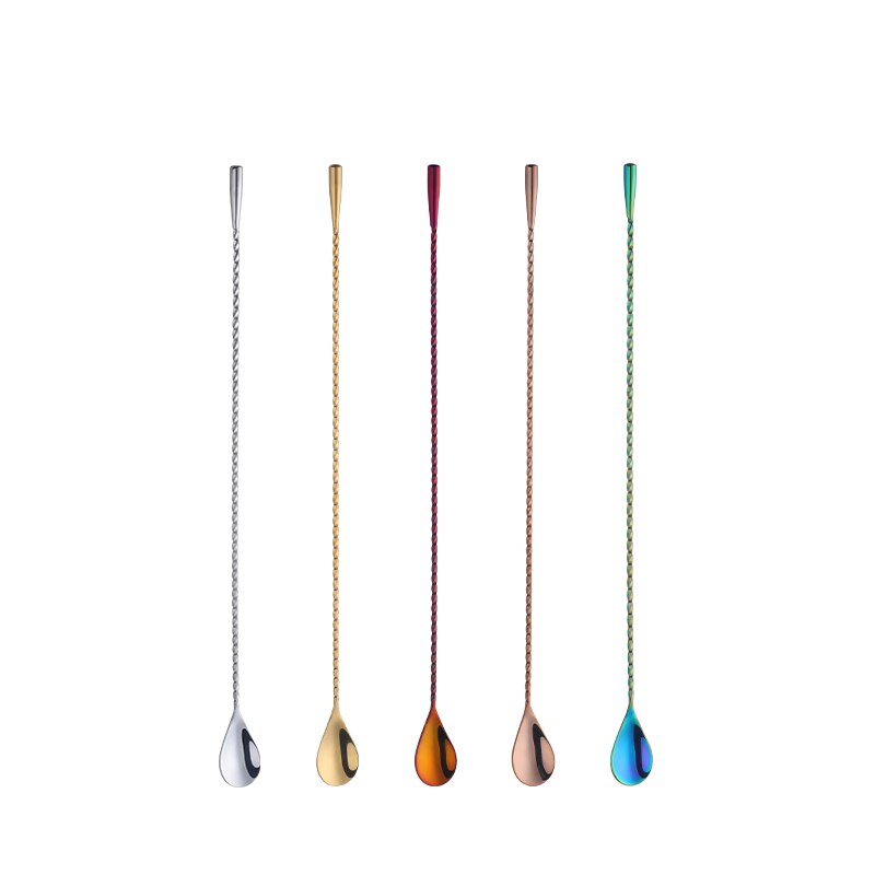 5Pcs Stainless Steel Bar Spoon Cocktail Swizzle Sticks Long Handle Mixing Spoon Teadrop Stirrer Muddlers Bartender Bar Tool 40cm: 5colors each one