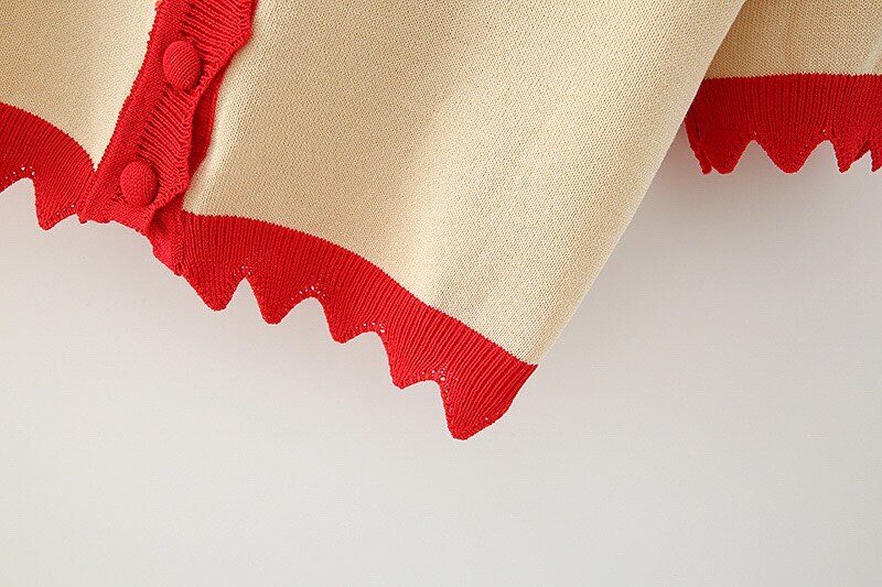 Women Knit Single-breasted Button Cardigan Embroidery Sweater Retro Exposed navel Short Knitwear Short sleeve Jumper Tops