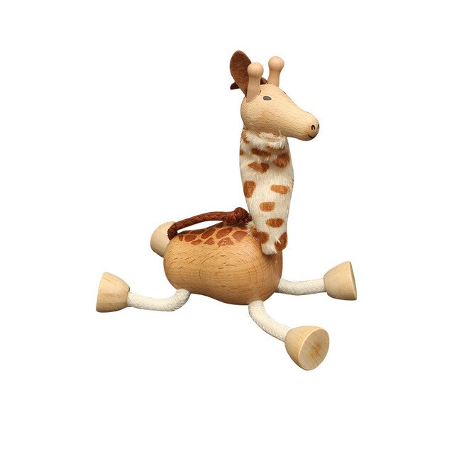 Wooden Small Animal Solid Wood Animal Doll Model Toy Children Forest Animal Puppet Toy Decoration: giraffe