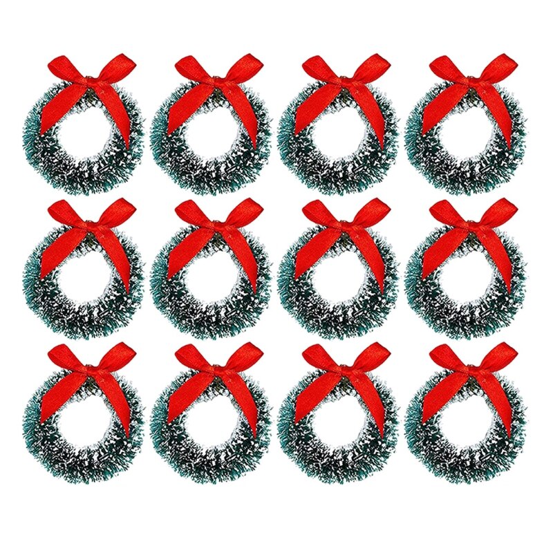 Mini couronnes de noël décoratives, 12 pièces, couronne d&#39;arbre de noël artificiel pour maison de poupée, embellissements, fabrication de cartes: A