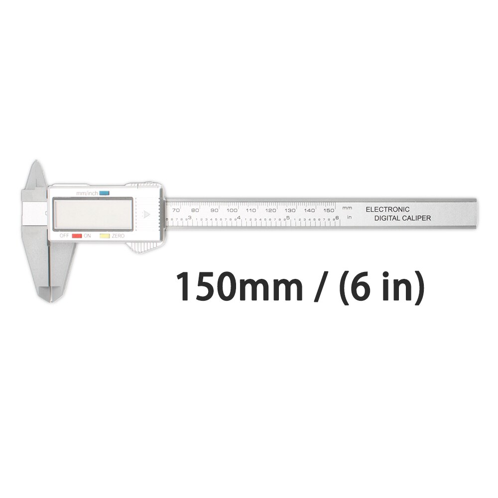 Calibrador Vernier de fibra de carbono electrónica Digital LCD de 100/150mm y 4/6 pulgadas, herramienta de medición, micrómetro, cinta métrica de 1m: Silver 150