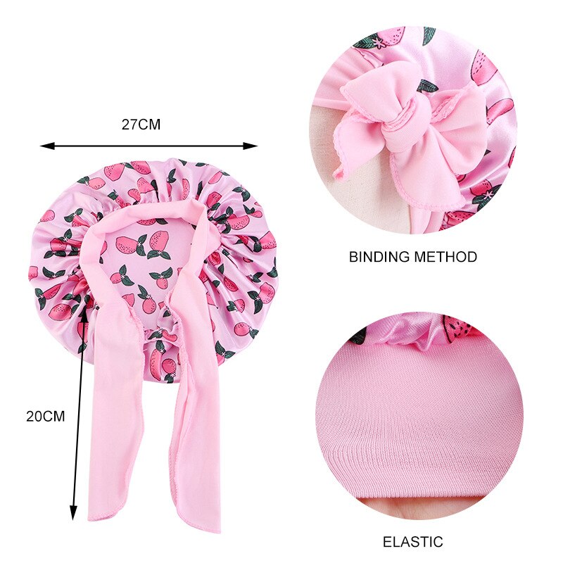 Gorro de satén para dormir para niño y niña, gorro de ducha de seda para niño, gorro de pelo para niño y niña, gorro de dormir de seda con lazo de banda estampado de flores