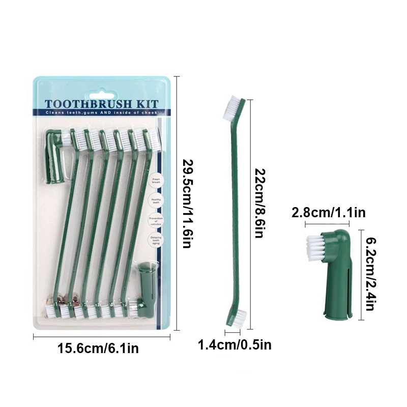 Juego de cepillos de dientes de doble cabeza para mascotas, cepillo de dientes de doble cabezal para limpieza de perros, cepillo de dientes para dedos, suministros prácticos para cepillos de dedo para perros y gatos