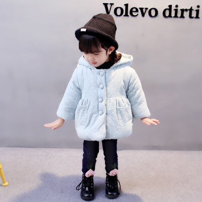 Vinter koreanske piger bomuld børn varm plus fløjl jakke: Himmelblå / 9m