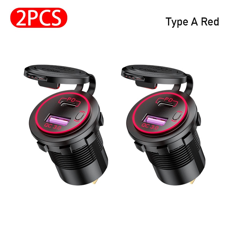 12V-24V ładowarka samochodowa USB QC3.0 5V 3A USB automatyczny gniazdo szybkie ładowanie PD Port zapalniczki wodoodporna 12V ładowarka accesori: rodzaj A czerwony 2szt