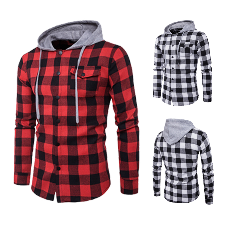 Zhelin miesten pitkähihainen paita hupullinen ruudullinen paita flanelli casual miesten paita