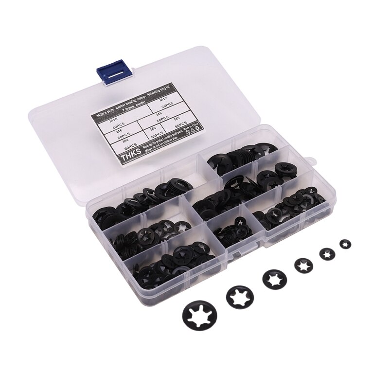 340Pcs Internal Tooth Starlock Washers Lock Washers Assortment Kit, Push on Speed Clips Fasteners Assortment Kit (7 Size)