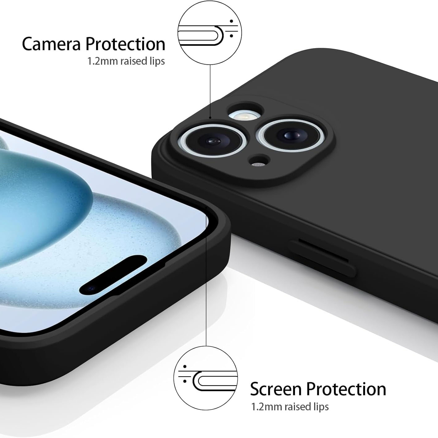 Siliconen hoesje voor iPhone 15 14 13 12 11 Pro Max Volledig bedekt Zwart Schokbestendig Telefoonhoesje Cover Voor iPhone X XS MAX XR 6 7 8 Plus