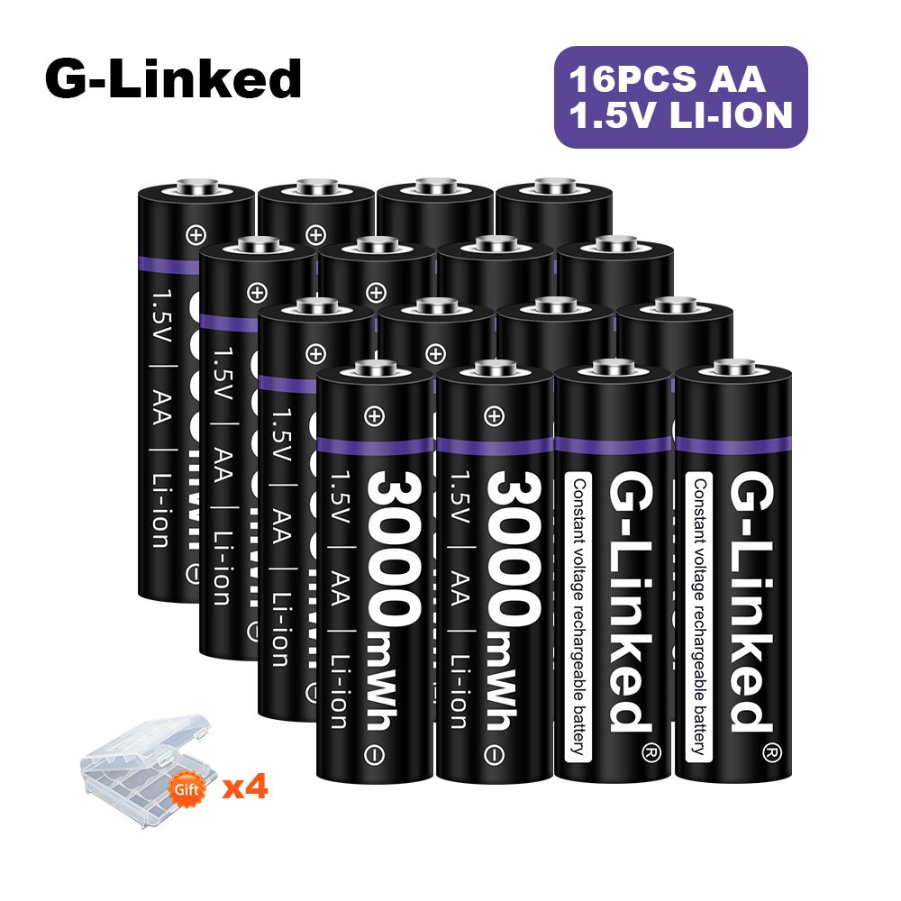 2-16pcs 1.5v AA Rechargeable Battery 3000mWh Li-ion Lithium Liion Li ion 1.5 Volt AA 2A Batteries for Toys Camera Flashlight: 16pcs aa