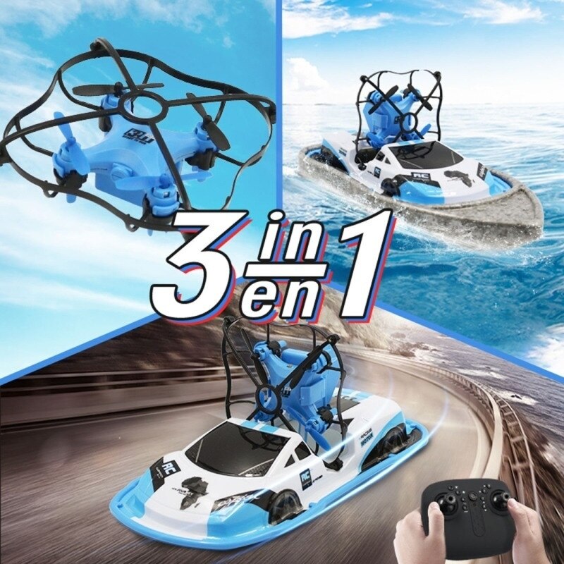 3 in 1 gw123 2.4g fjernbetjening triphibian drone quadcopter båd køretøj legetøj rød/blå