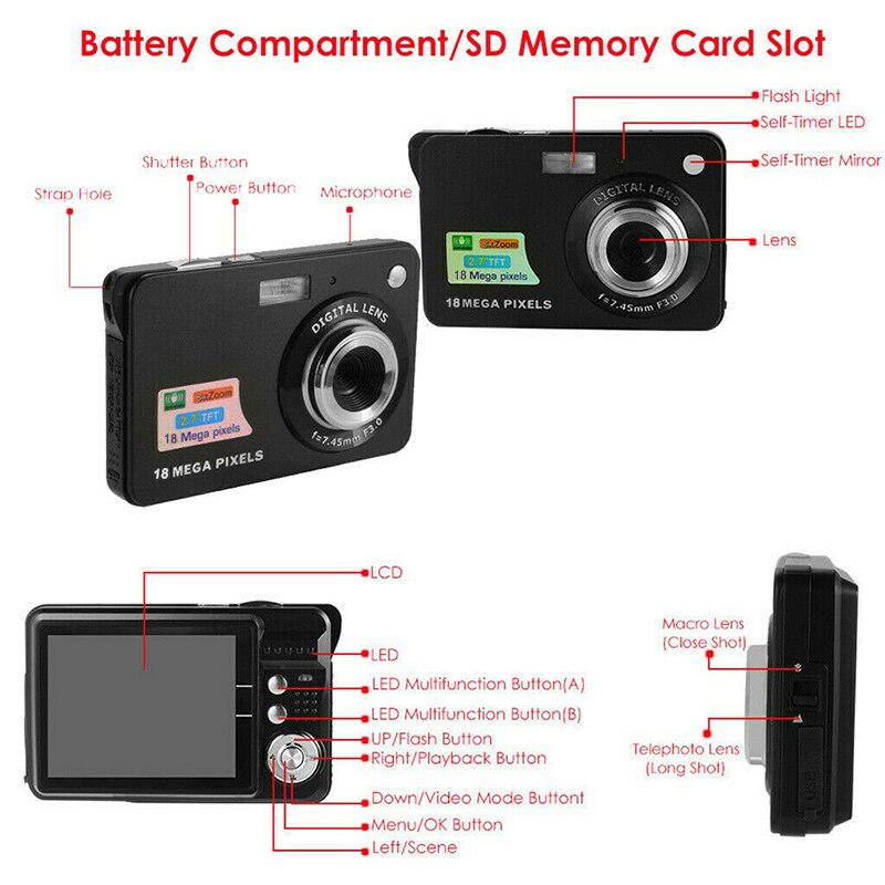 2.7Inch Tft Lcd Hd Scherm Digitale Camera Anti-Shake Gezichtsdetectie Camcorder Jhp-Best