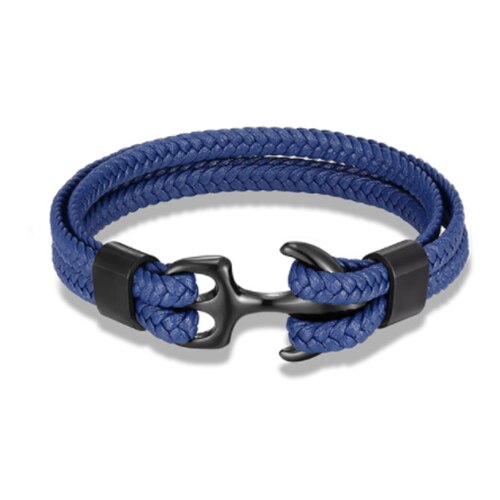 Mkendn Mode Lederen Armband Voor Mannen Black Braid Multilayer Touw Ketting Rvs Anker Mannelijke Sieraden Pulseras
