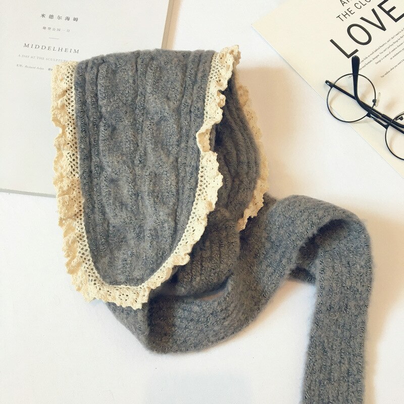 Oreillettes en dentelle pour bébés filles, couvre-oreilles en laine tricoté pour l'hiver, de Style japonais et coréen, mignon et bambins: grey