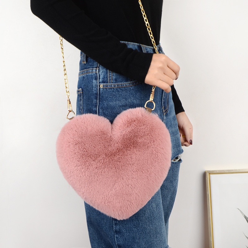 Bandolera de piel sintética con forma de corazón para mujer, bolso de hombro con cadena, a la