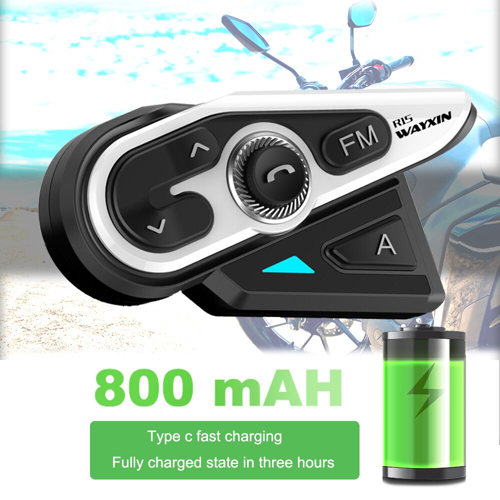 Wayxin 1Pcs Bluetooth 5.0 Intercom Motorhelm Headsets 2 Rider 1200M Intercom Moto Interphone R15 Fm Muziek Delen