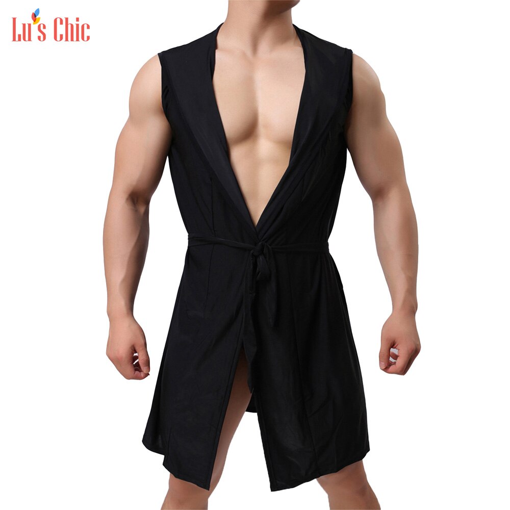 Lu's Chic Men Hooded Kimono Robe Sleeveless Slip B... – Grandado