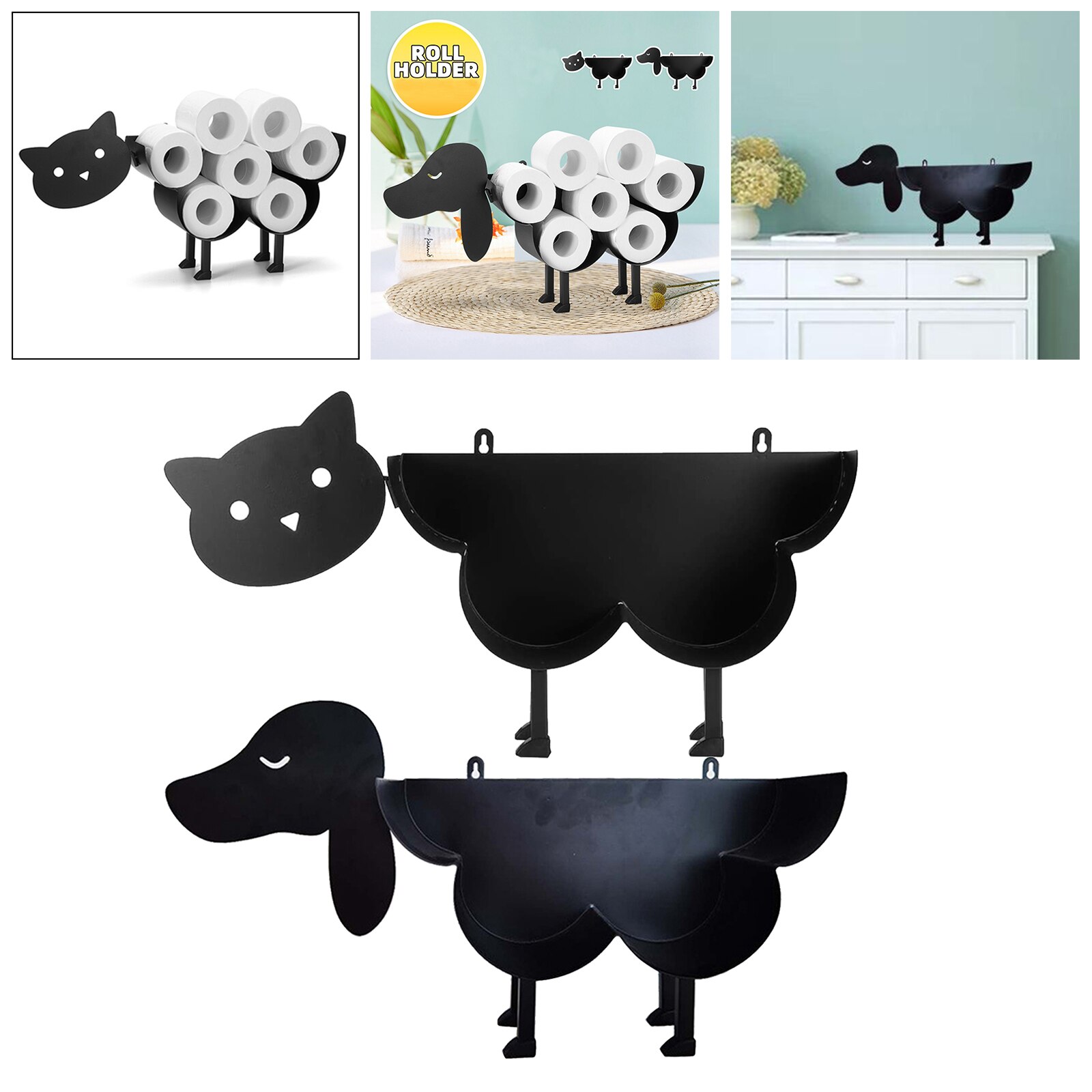 Black Animal Shape Toilet Roll Holder Paper Rack Roll Paper Towel Holder Stand Bathroom Home Storage Freestanding Ornaments