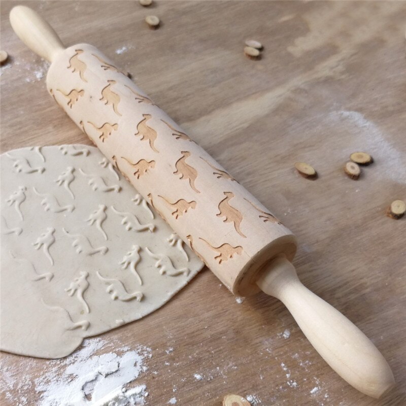 Christmas Party Wooden dinosaur rolling pin wooden carving rolling pin cookie dough Stick-1pcs
