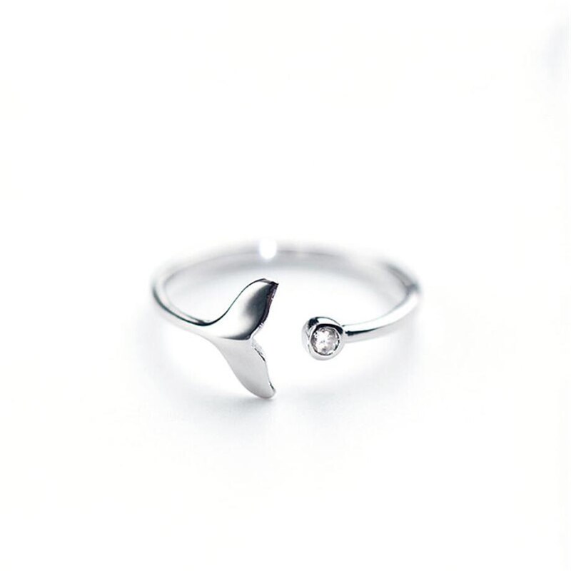 Zool Geheugen Mermaid Vissenstaart Walvis Leuke Zoete Literaire 925 Sterling Zilver Vrouwelijke Resizable Opening Ringen SRI317