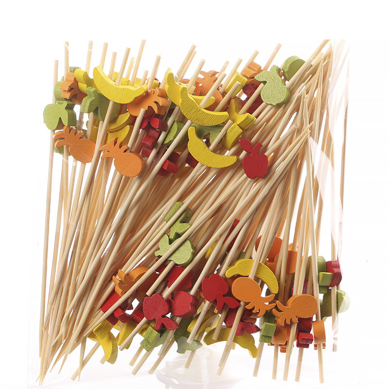 100PCS Bamboo Decorative Toothpicks 12cm Cocktail Picks Disposable Fruit Sticks Buffet Birthday Wedding Party Food Decoration: Mix Fruit