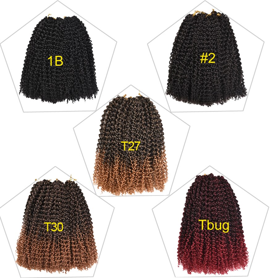 TOMO 12Inch Marlybob Crochet Hair Afro Kinky Curly Crochet Braids Short Ombre Braiding Hair Synthetic Hair Extension for Girls