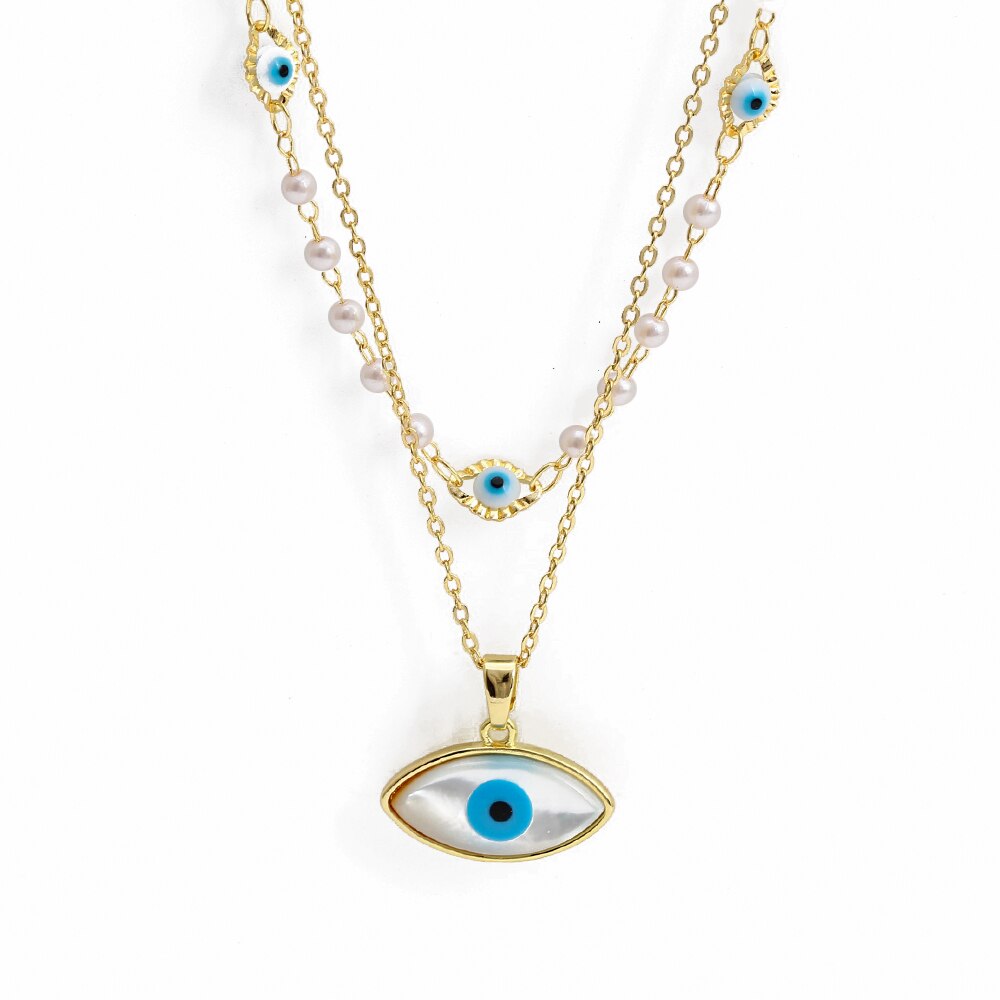 EVIL EYE Double Layer Blue Evil Eye Round Pendant Necklace collana a maglie in rame collana gioielli di moda per donna ragazza uomo BE615: 4