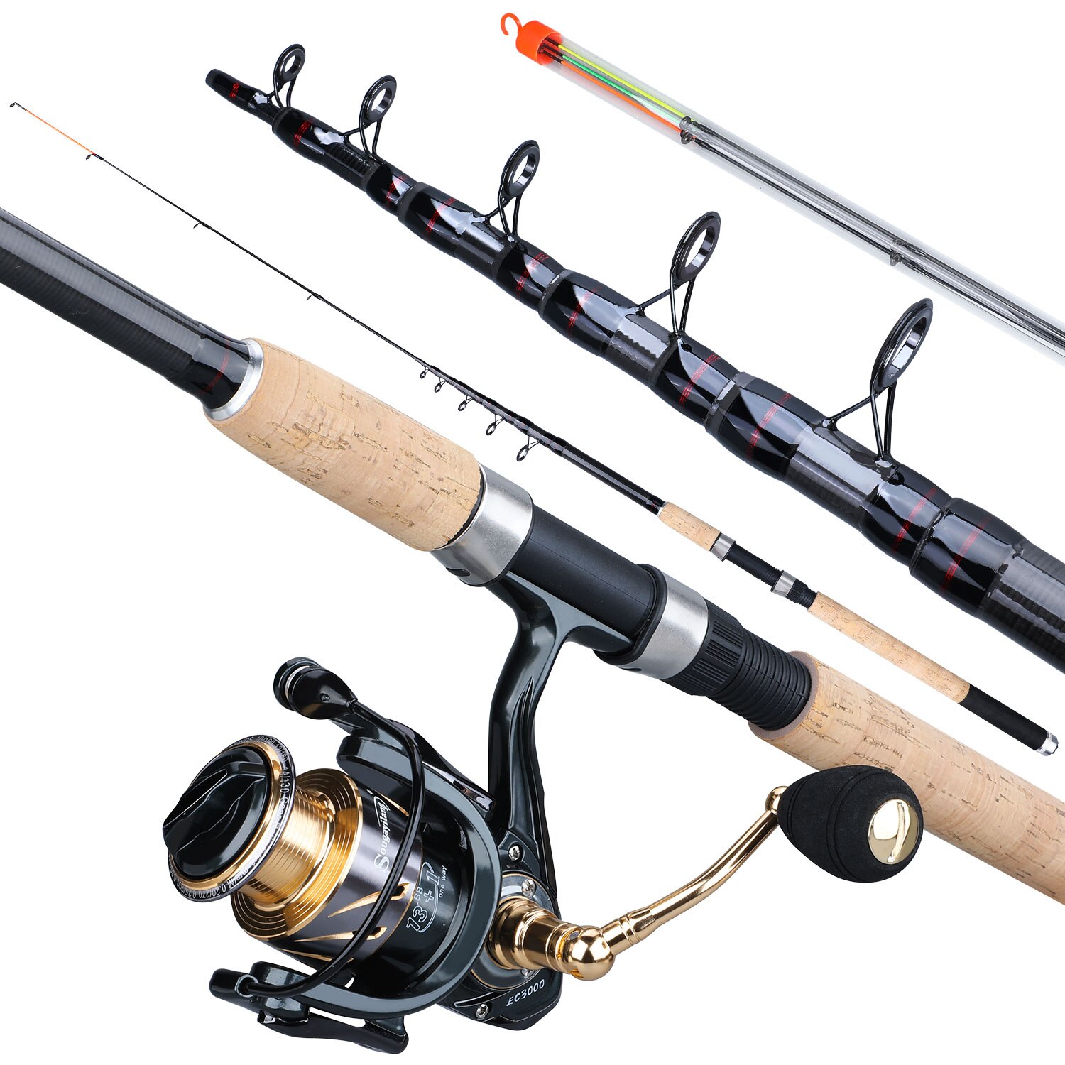 Sougayilang Vissen en molencombinatie, draagbaar, telescopische hengel, stationaire rol, voor reizen, zout water, zoetwatervissen, 2,1 m XY3000 reel