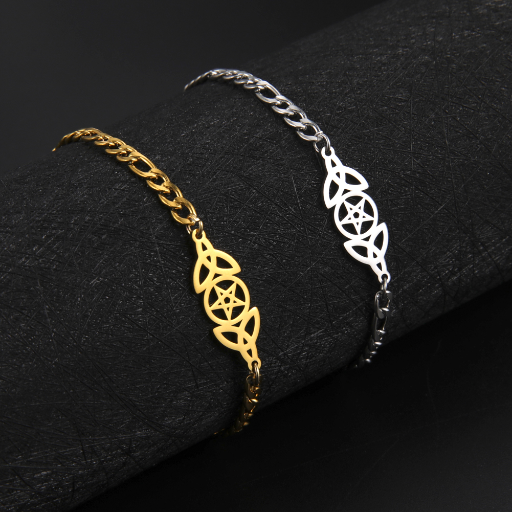 Teamer Jahrgang frauen Armbinde Edelstahl Reize Kasten Verknüpfung Kette Amulett Schmuck Wicca Wikinger Zubehör Pentagramm: Gold / Rötlich braun
