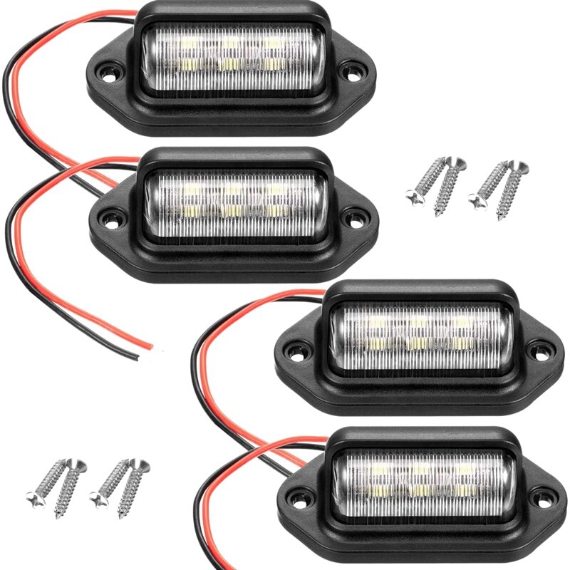 4 Uds 12V 6 SMD LED luz de matrícula Exterior lámpara de placa de matrícula impermeable luz trasera para coche camión RV remolque barco: Default Title