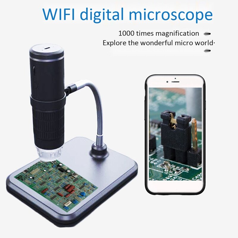 Microscope 2MP Digital Microscope 1000X Zoom WiFi Microscope with 8 Adjustable LED Lights for Smartphones and Tablets