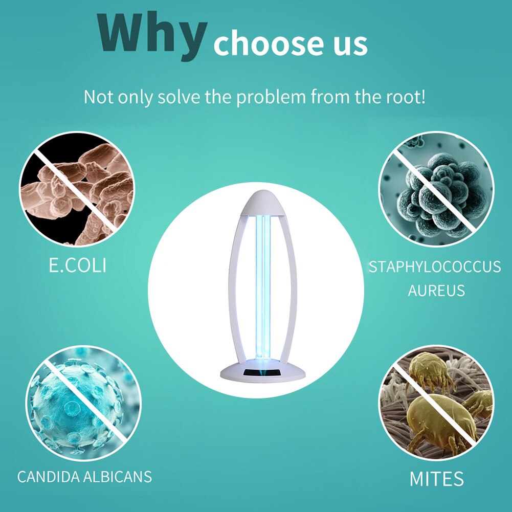 38W Portable UVC Ozone Sterilizer Lamp Remote Control Disinfection Light Ultraviolet Disinfection Germicidal Light