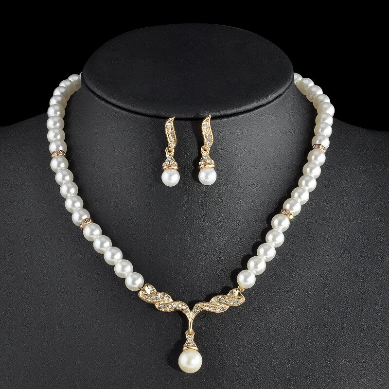 Rhinestone Simulated Pearl Jewelry Set For Women Pendant Necklace&earrings Hign Jewelry