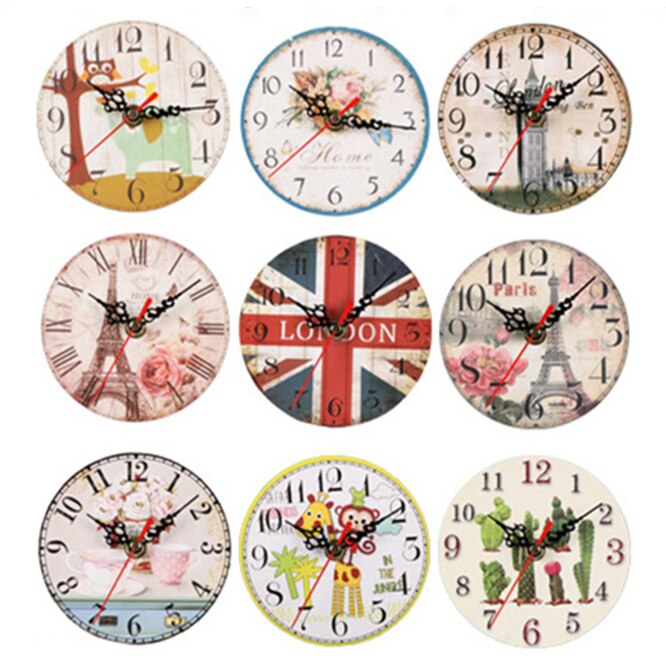 Mini Reloj de pared clásico de madera, colgante Retro, redondo, , estilo europeo, decoración de pared de salón