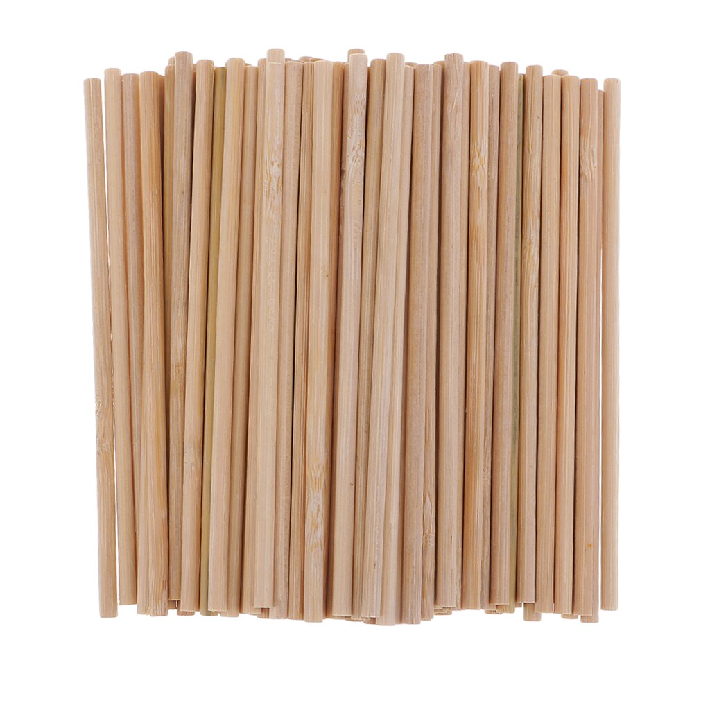 Rund blank oavslutad bambu trä trä lolly klubba stick dowel rod pole för woodcraft hobbyer diy hantverk: 100 stycken 120mm