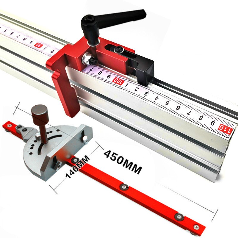 Aluminum Angle Miter Gauge Sawing Assembly Ruler Woodworking Tool 400mm Alluminium Fence with Metric Scale for Table Saw Router