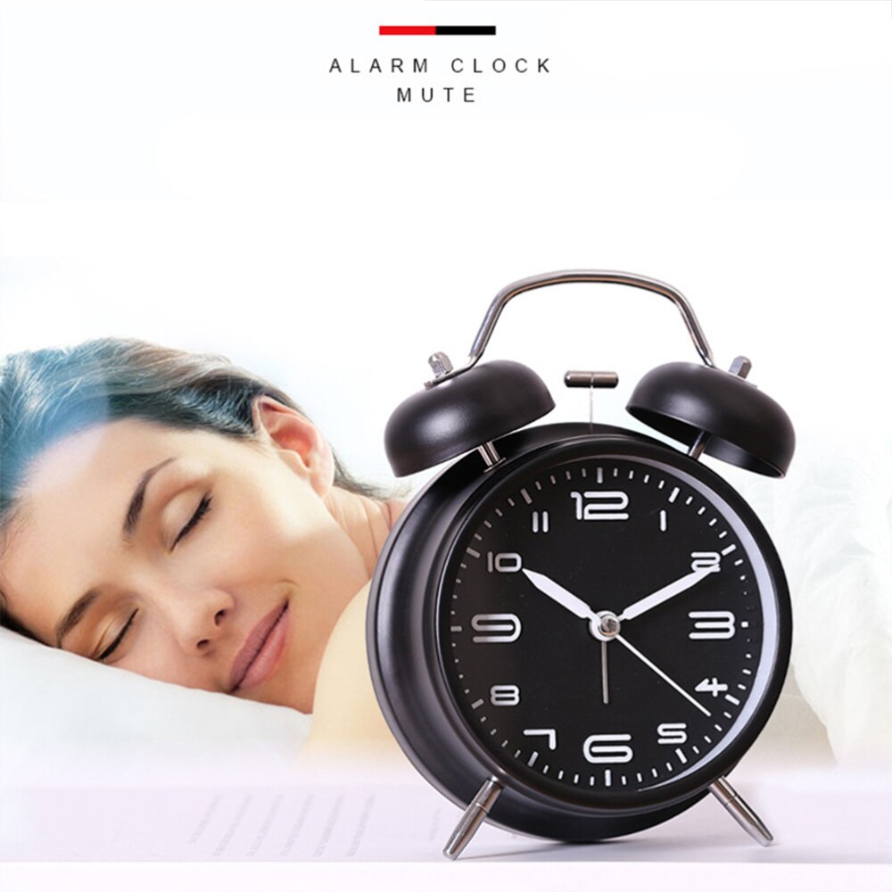 1PC Students Alarm Clock Simple Bedroom Desk Clock Cartoon with Night Light Alarm Clock Mute Alarm Clock Retro Ringing: Black