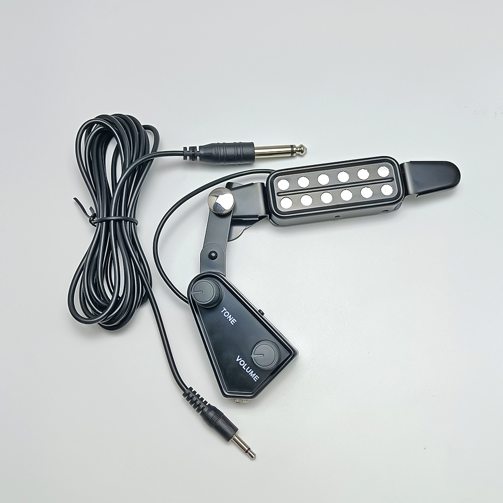 12-See-Tonabnehmer für Akustikgitarre, Schallloch-Tonabnehmer, magnetischer Wandler mit Ton-Volumen-Regler, Audiokabel: Gelb