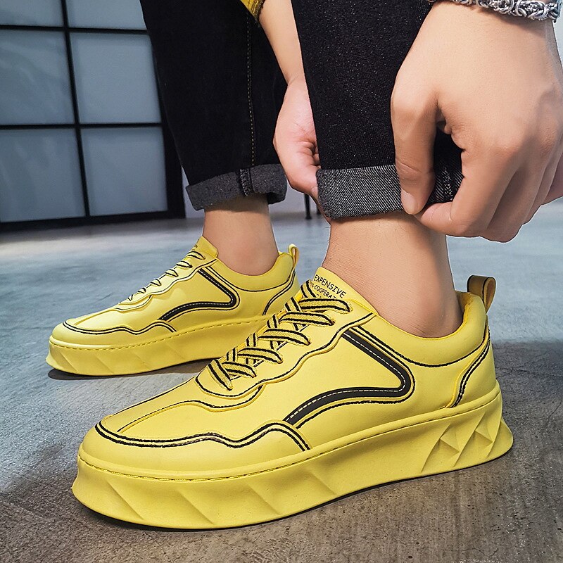 Refafa stilfulde fritidssko til mænd gule sneakers sort hvide gåfodtøj åndbart mesh sneakers mænd sko