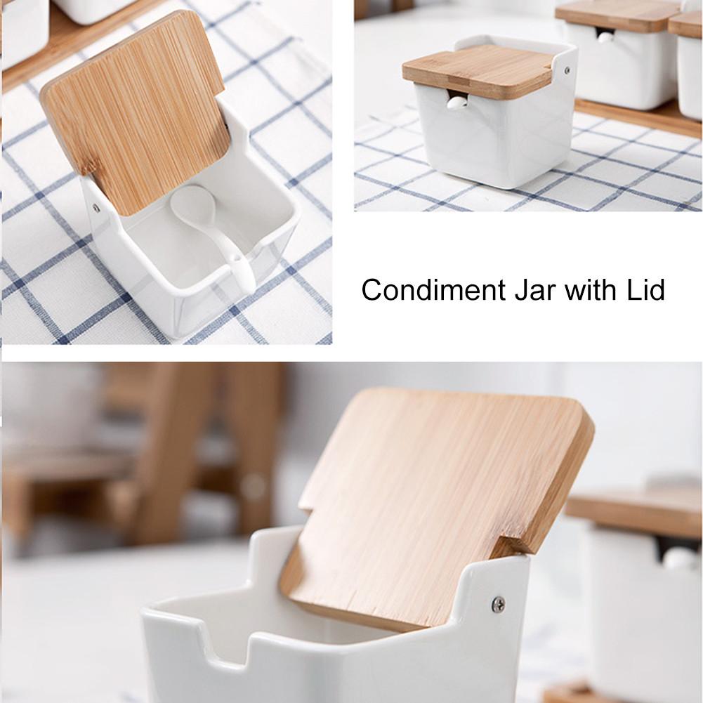 Japanese Sugar Bowl With Lid Condiment Jar Container Ceramic Sugar Salt Spice Box Kitchen Seasoning Storage Box Rack
