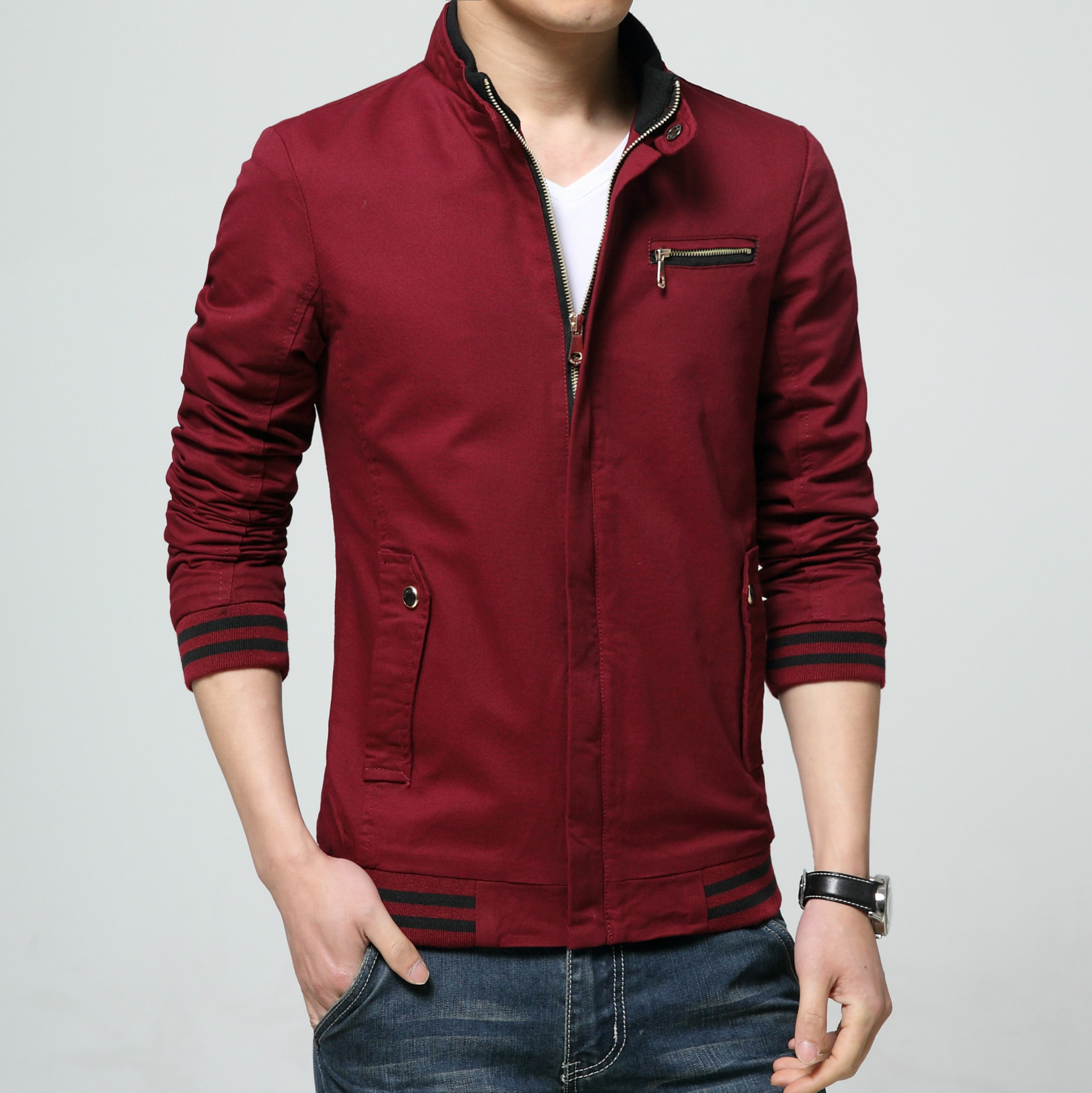 Blouson aviateur à col montant pour hommes, veste à glissière décontractée, coupe-vent pour hommes, vestes de baseball pour hommes, vêtements d'extérieur, vêtements de