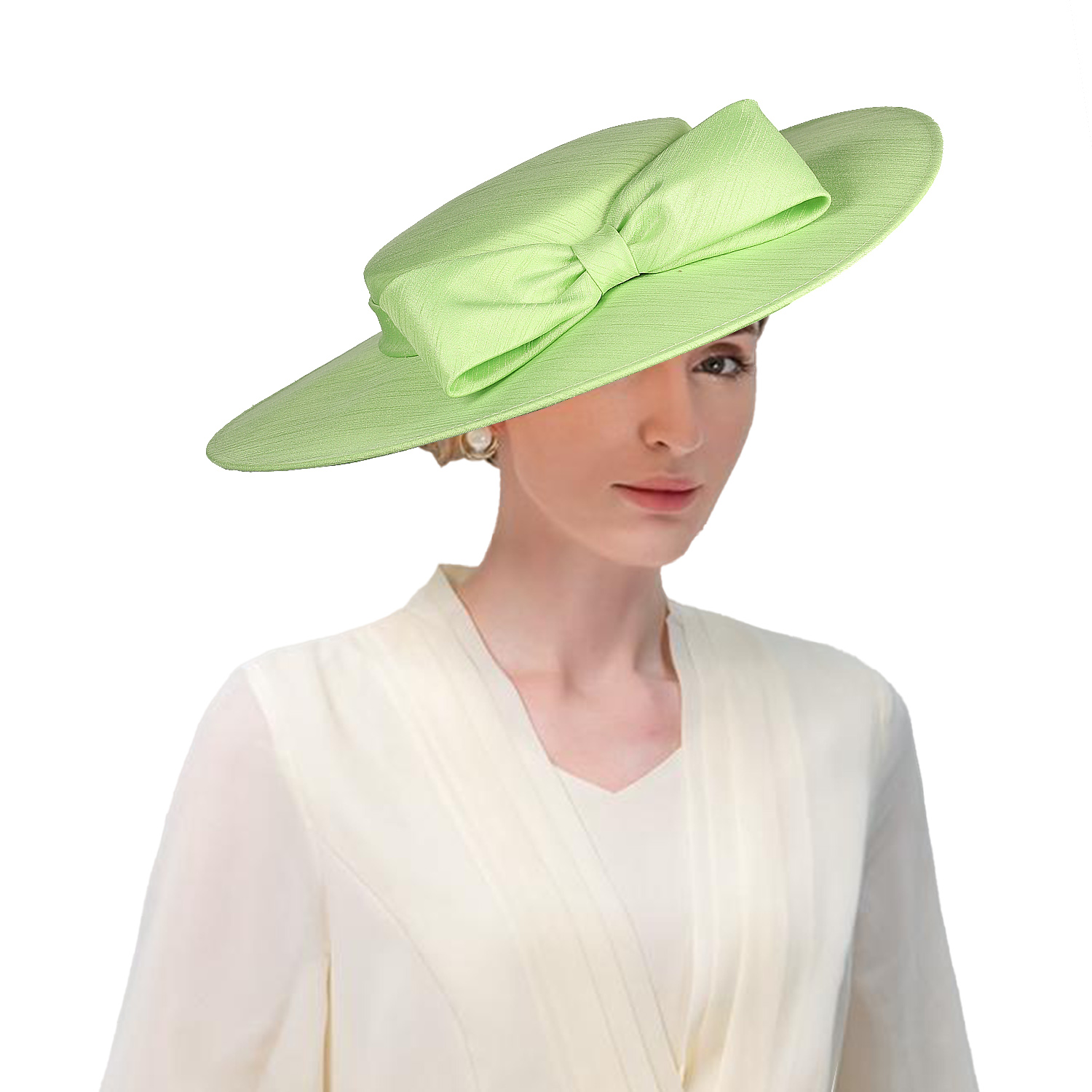 Tocados de ala ancha para iglesia, sombreros para mujer, lazo grande, gorra Formal de Kentucky, sombrero de fieltro plano para de té nupcial y boda