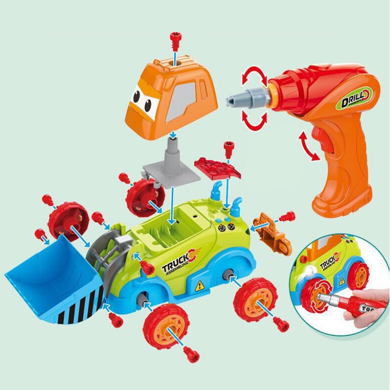 Bambini mini Cartone Animato FAI DA TE Assemblare ah CONDOTTO Le Luci di Musica Camion Prendere A Parte auto Del Veicolo Giocattolo impostato con Trapano Elettrico Strumento di Cacciavite regali
